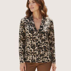 Talbots Womens Long Sleeve Knit Brown Beige Animal Print Pullover Top Medium EUC